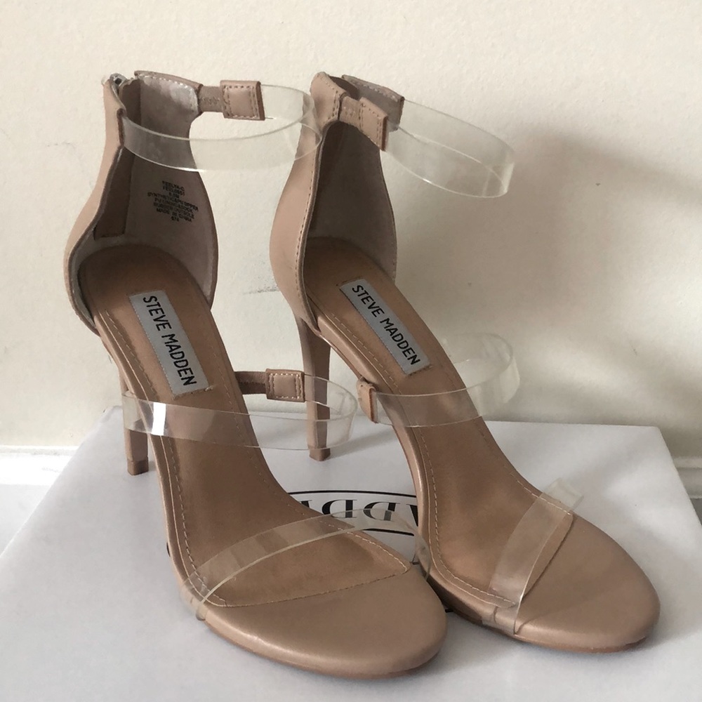 Steve Madden Clear/Nude Strappy Heels 6.5